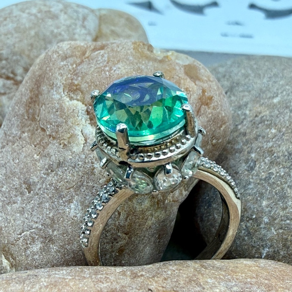 Peacock Quartz Triplet 7.90ctw Platinum Over 925 Sz 7 Ring - Picture 17 of 17